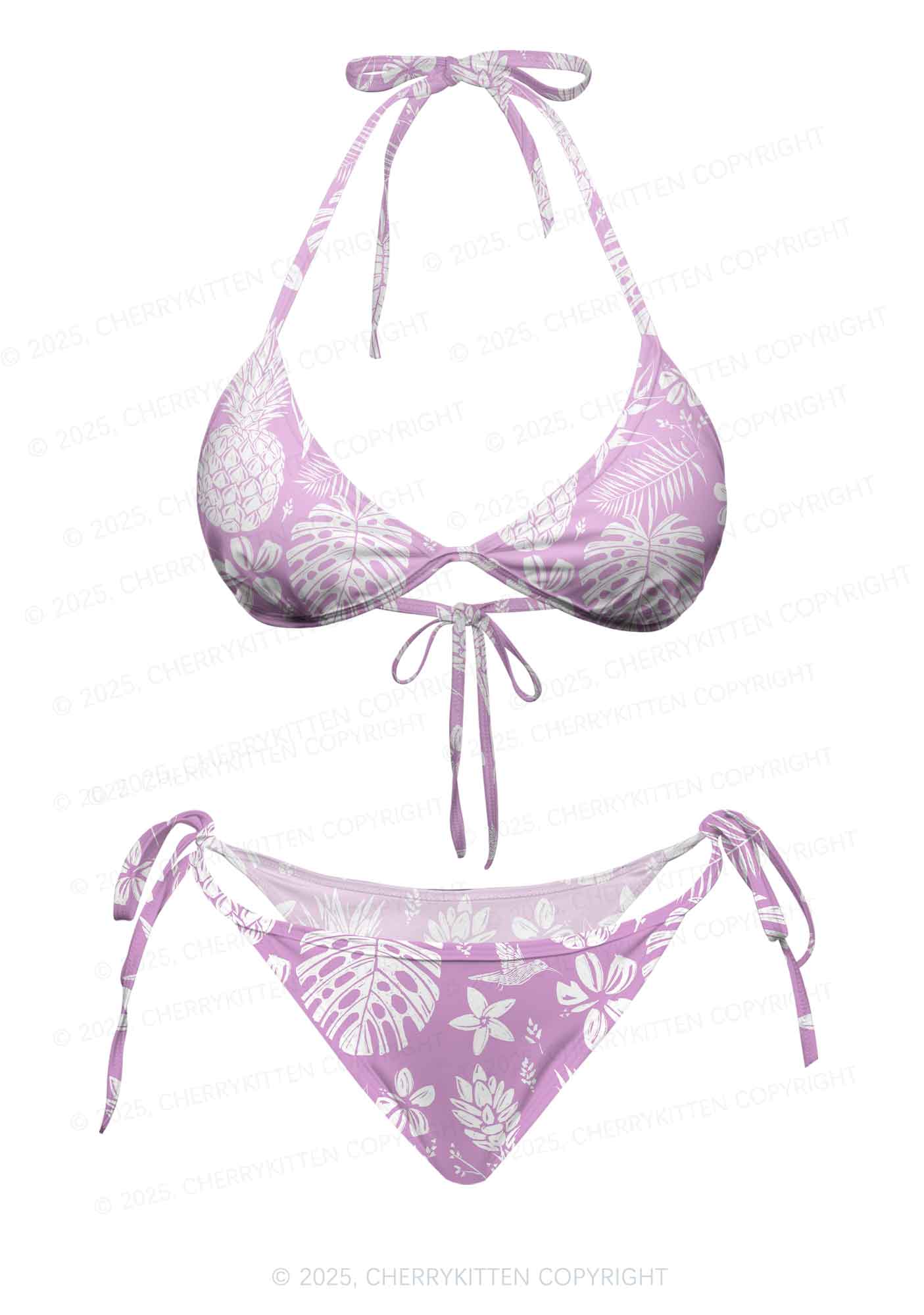 Boho Purple Y2K Print Bikini Set Cherrykitten