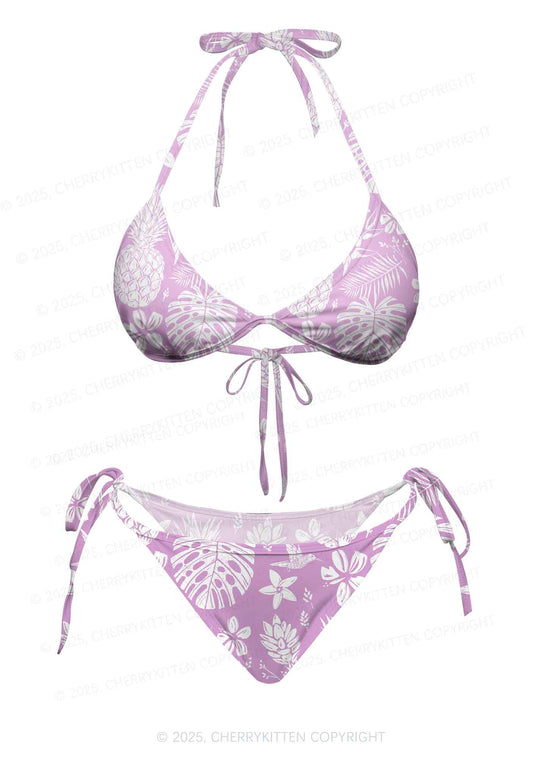 Boho Purple Y2K Print Bikini Set Cherrykitten