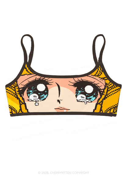 Anime Crying Girl Y2K Print Super Crop Cami Cherrykitten