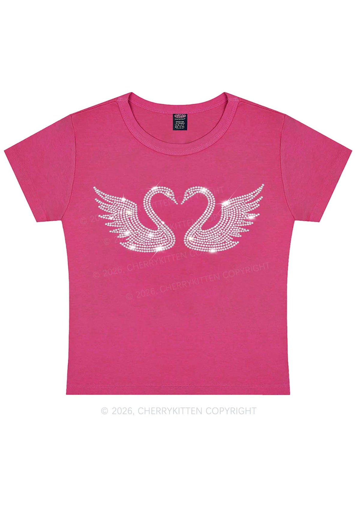 Rhinestone Swans Y2K Baby Tee Cherrykitten