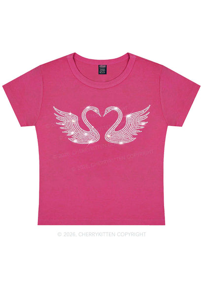 Rhinestone Swans Y2K Baby Tee Cherrykitten