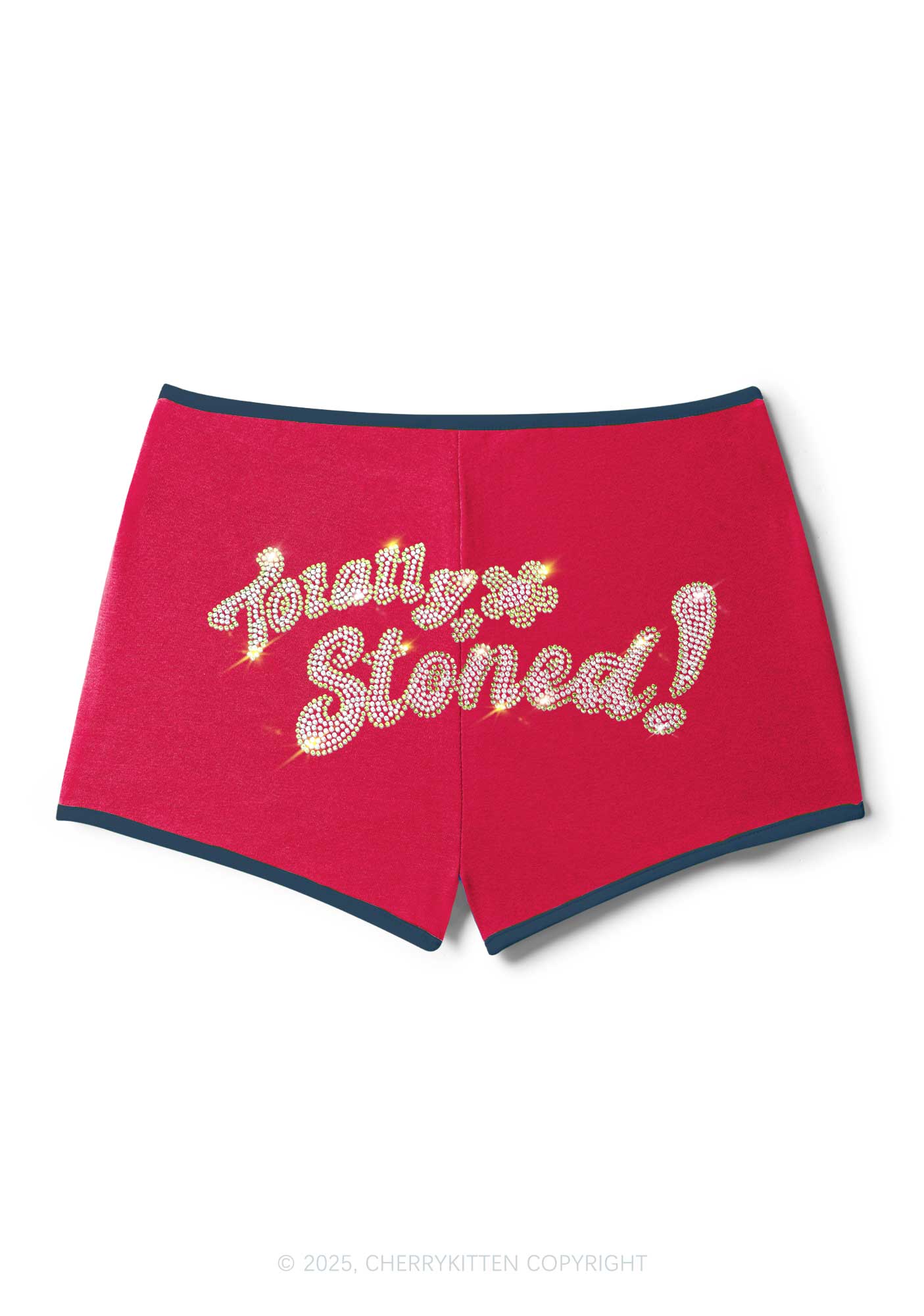 Rhinestone Totally Stoned Y2K Booty Shorts Cherrykitten