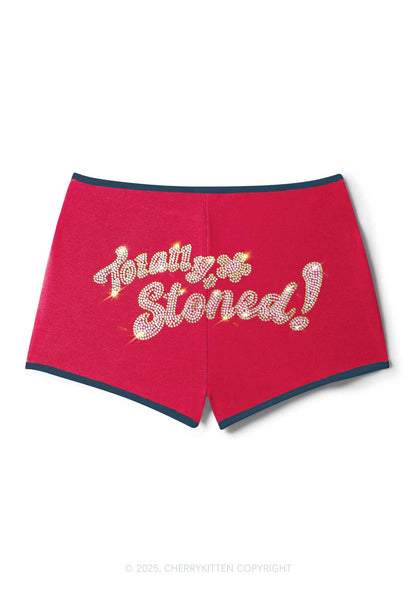 Rhinestone Totally Stoned Y2K Booty Shorts Cherrykitten