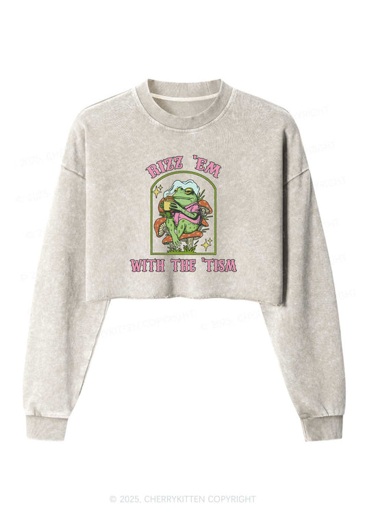 Tism Rizz Frog Y2K Crop Washed Sweatshirts Cherrykitten
