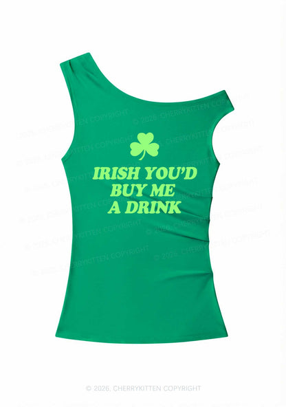 Irish Youd Buy Me A Drink St Patricks Y2K Off Shoulder Tank Top Cherrykitten