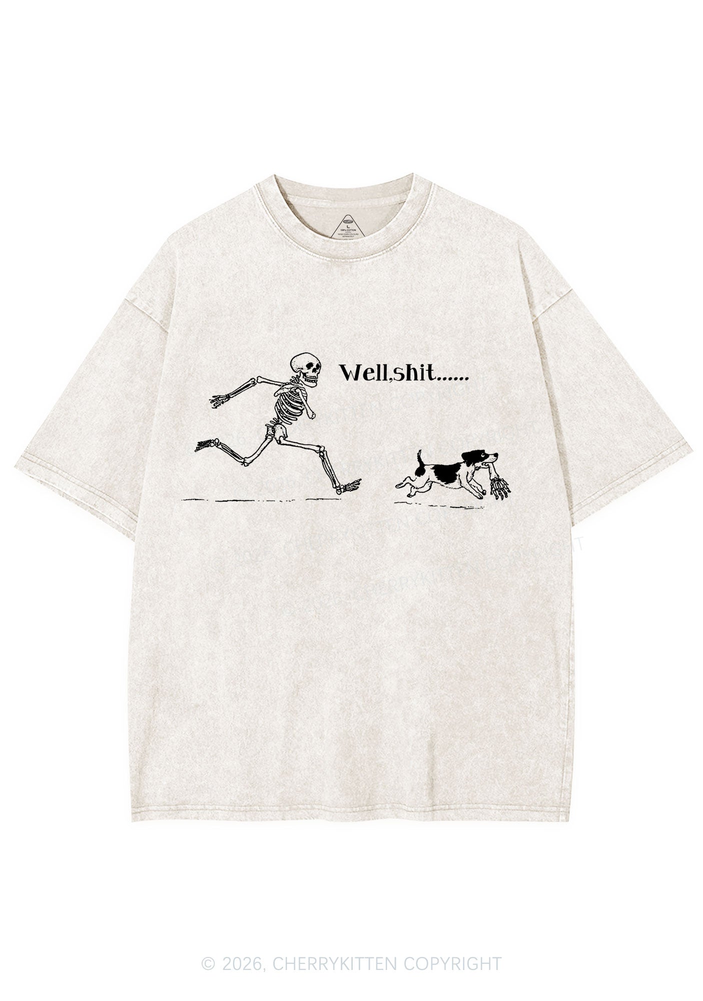 Halloween Skeleton Chase Dog Y2K Shirts Washed Tee Cherrykitten