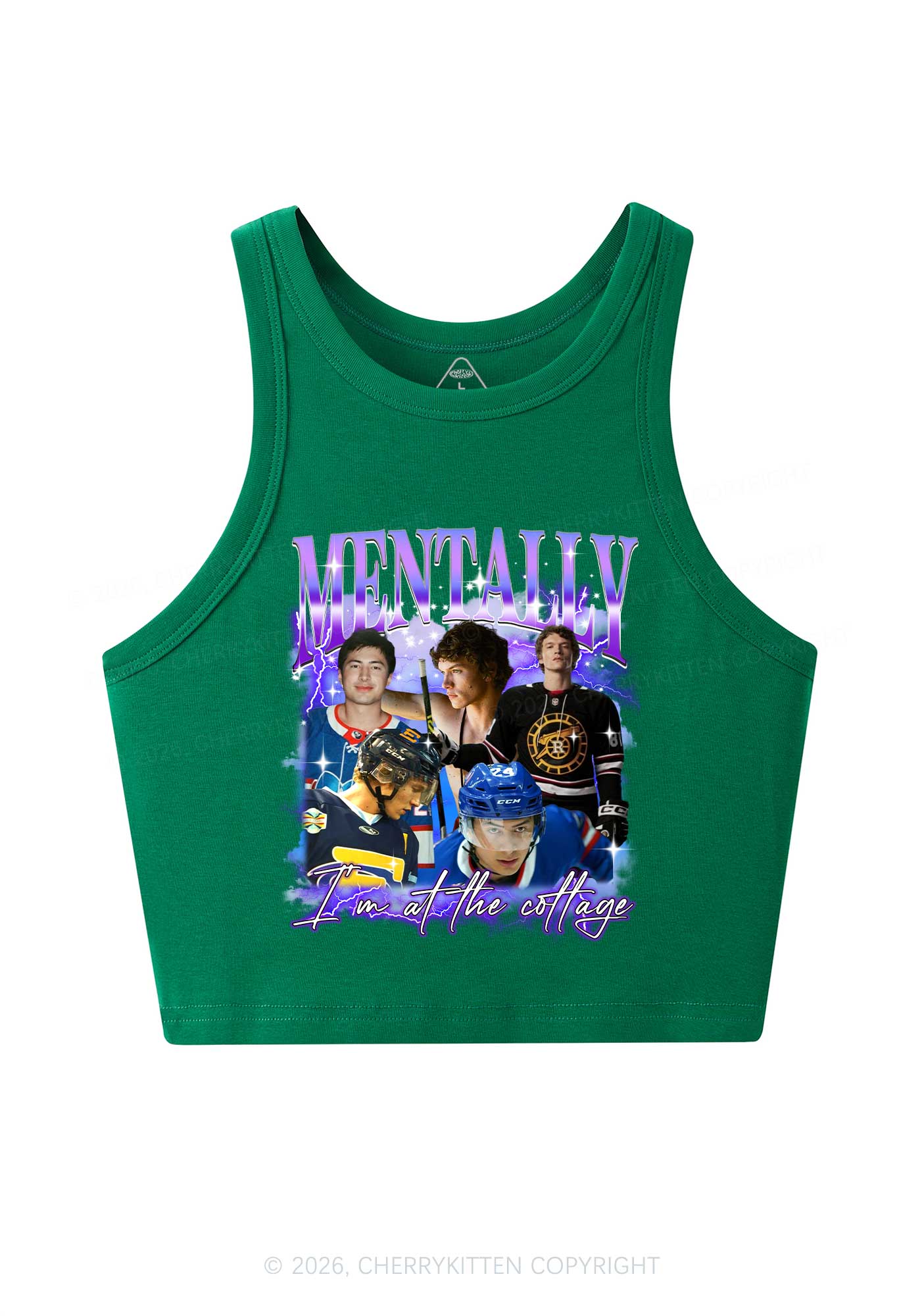 Purple Mentally At The Cottage HR Y2K Crop Tank Top Cherrykitten