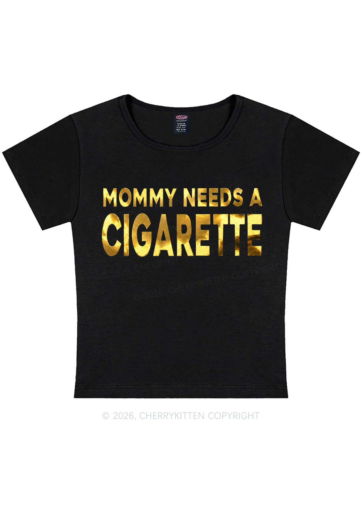 Mommy Needs A Cigarette Silver Foil Printed Y2K Baby Tee Cherrykitten