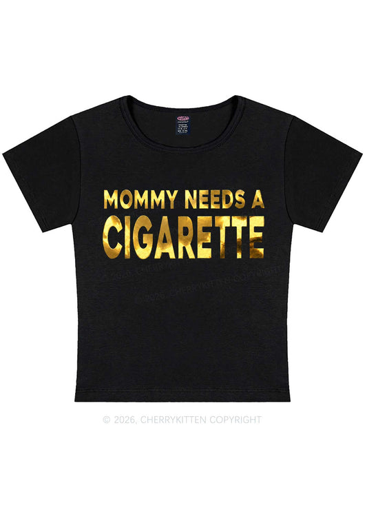 Mommy Needs A Cigarette Silver Foil Printed Y2K Baby Tee Cherrykitten