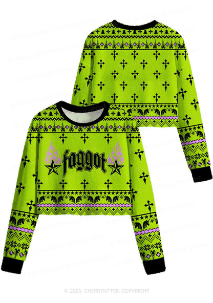 Faggot Pride Y2K Christmas Crop Knit Sweatshirt Cherrykitten