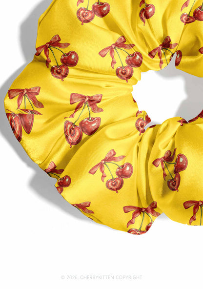 Red Cherry On Yellow Y2K Hair Scrunchie Cherrykitten