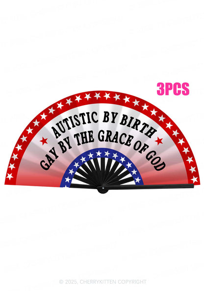 Autistic By Birth Pride Y2K Rave Hand Fan Cherrykitten