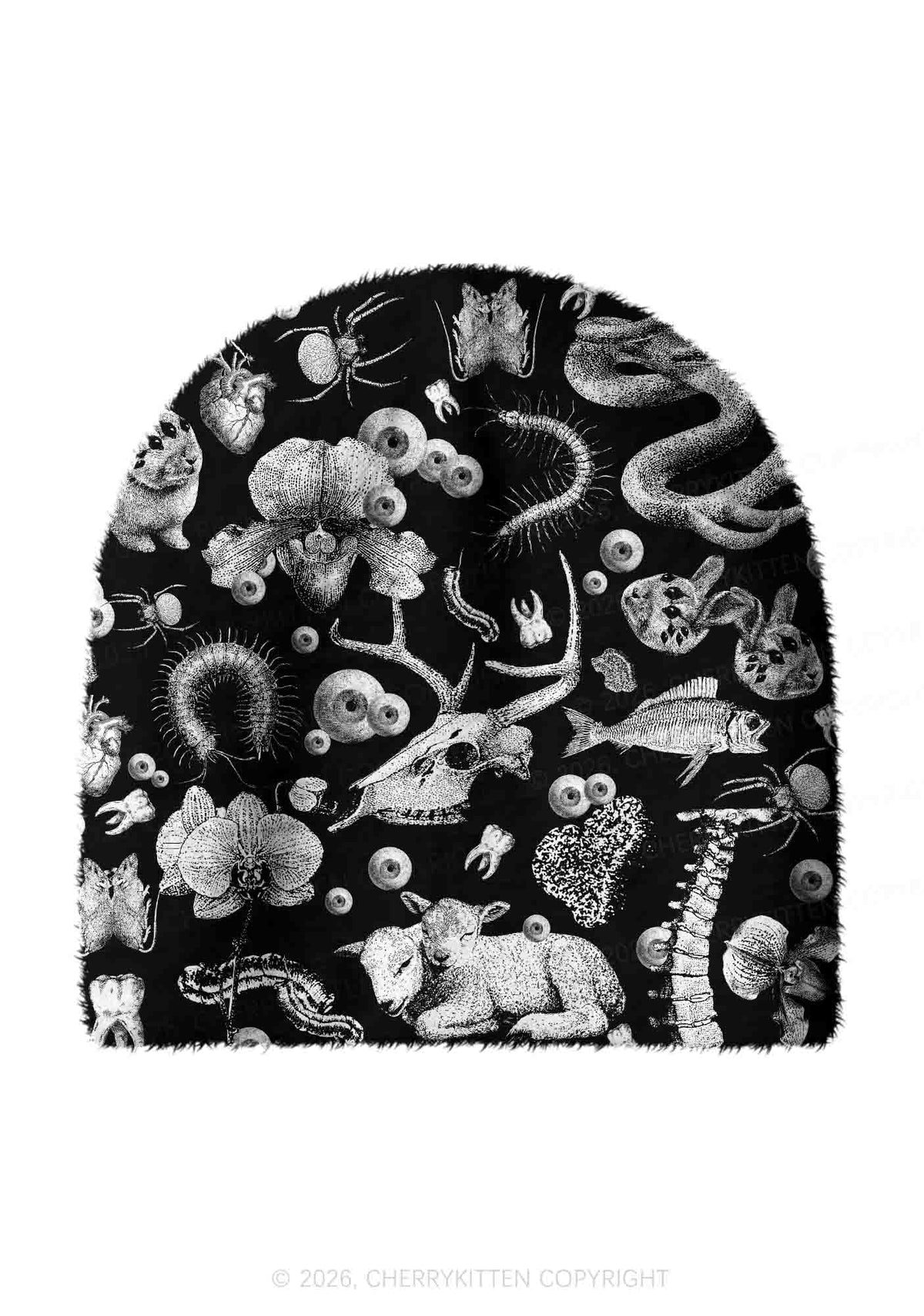 Halloween Goth Animal Bone Skull Y2K Print Knit Beanie Cherrykitten