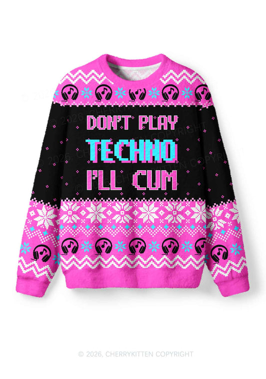 Dont Play Techno Y2K Christmas Knit Sweatshirt Cherrykitten
