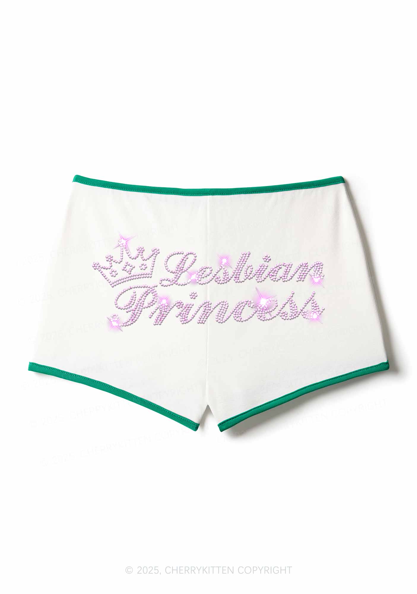 Rhinestone Lesbian Princess Pride Y2K Booty Shorts Cherrykitten