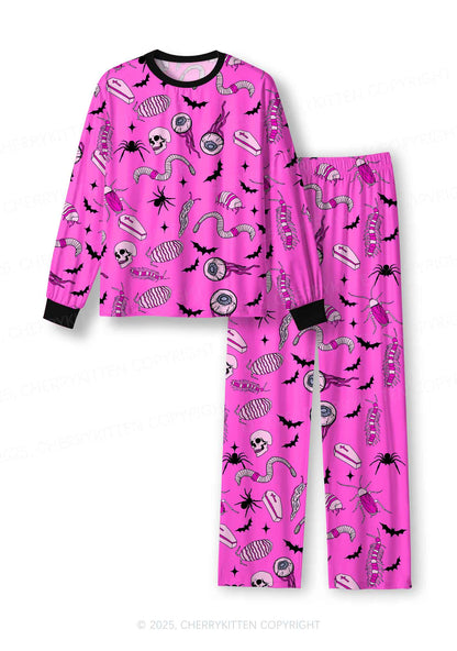 Halloween Goth Pink Party Y2K Print Long Sleeve Pajama Set Cherrykitten
