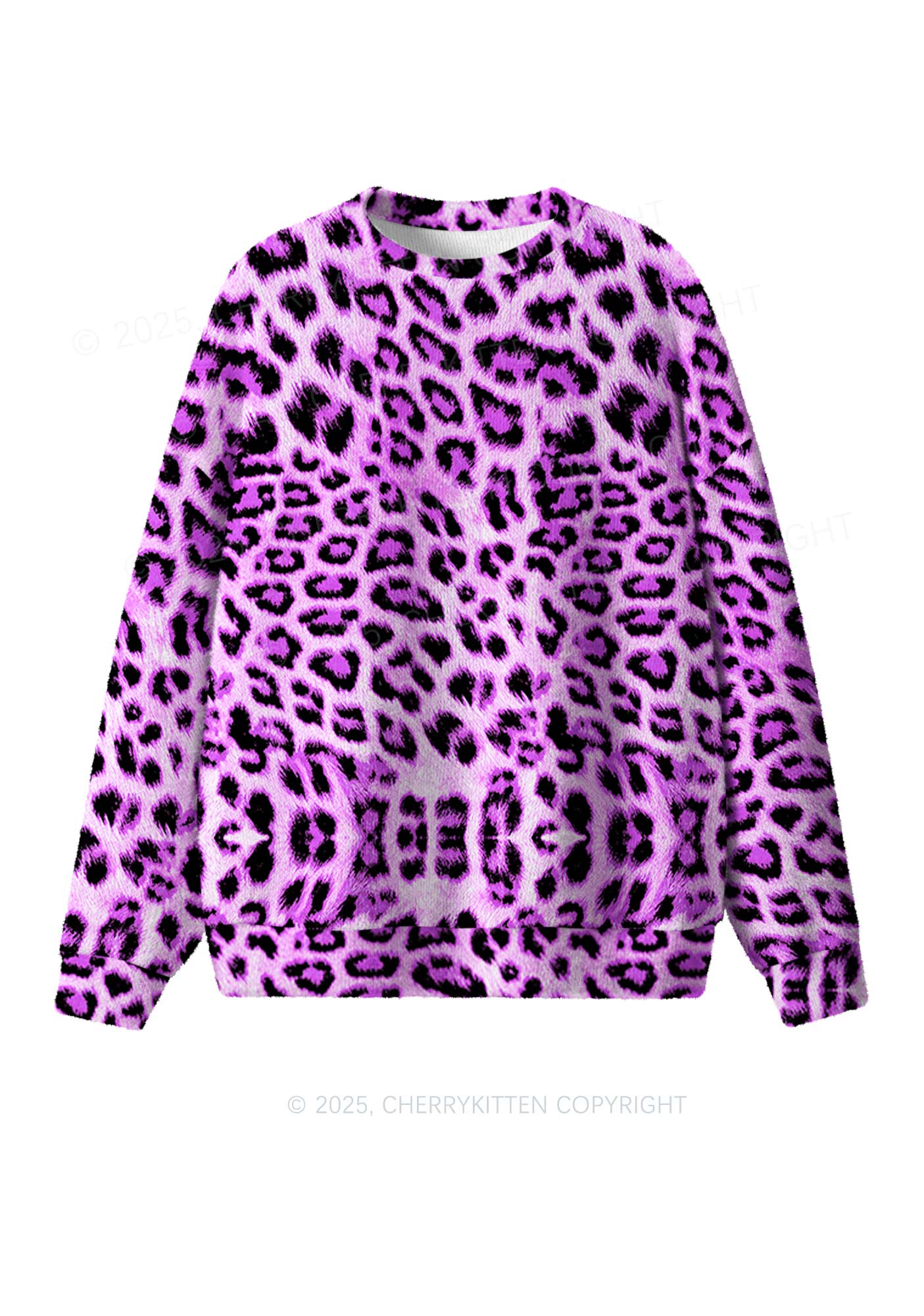 Dark Purple Leopard Y2K Christmas Knit Sweatshirt Cherrykitten