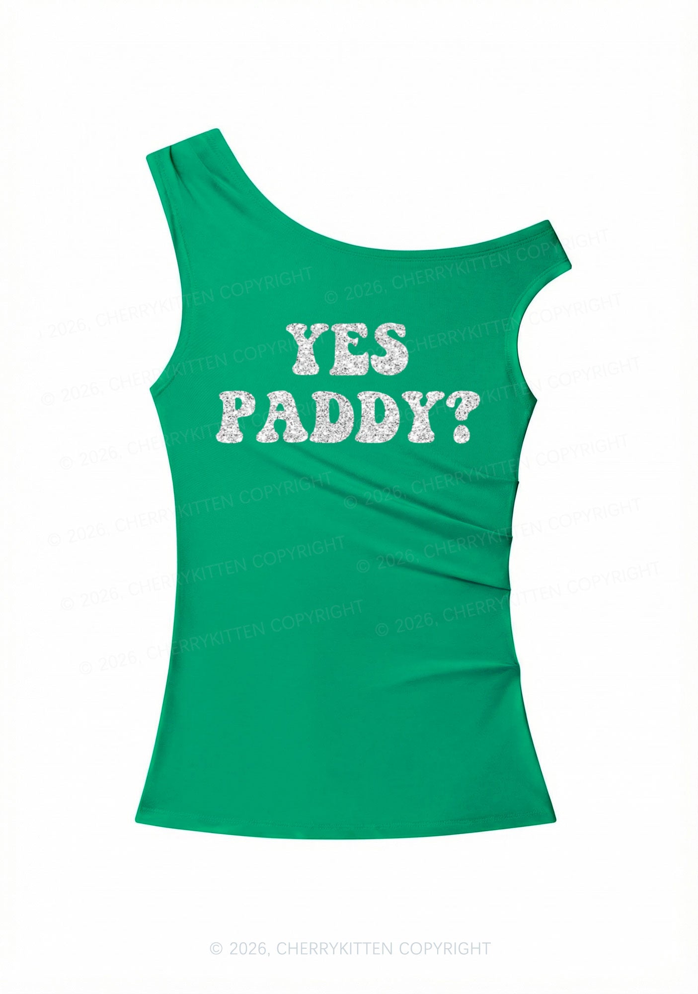 Glitter Yes Paddy St Patricks Y2K Off Shoulder Tank Top Cherrykitten