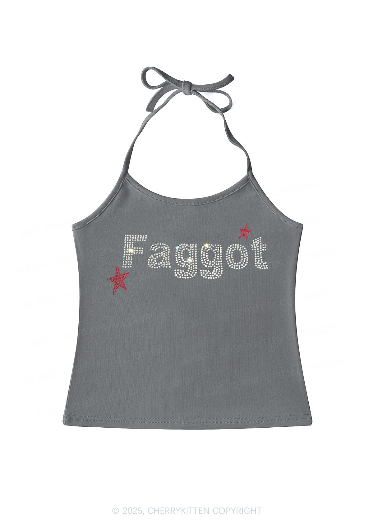 Rhinestone Faggot Pride Y2K Halter Neck Cami Cherrykitten