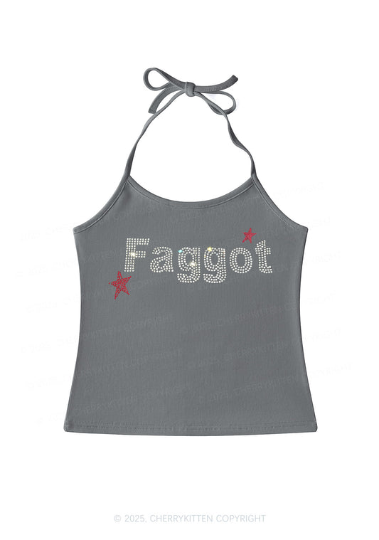 Rhinestone Faggot Pride Y2K Halter Neck Cami Cherrykitten