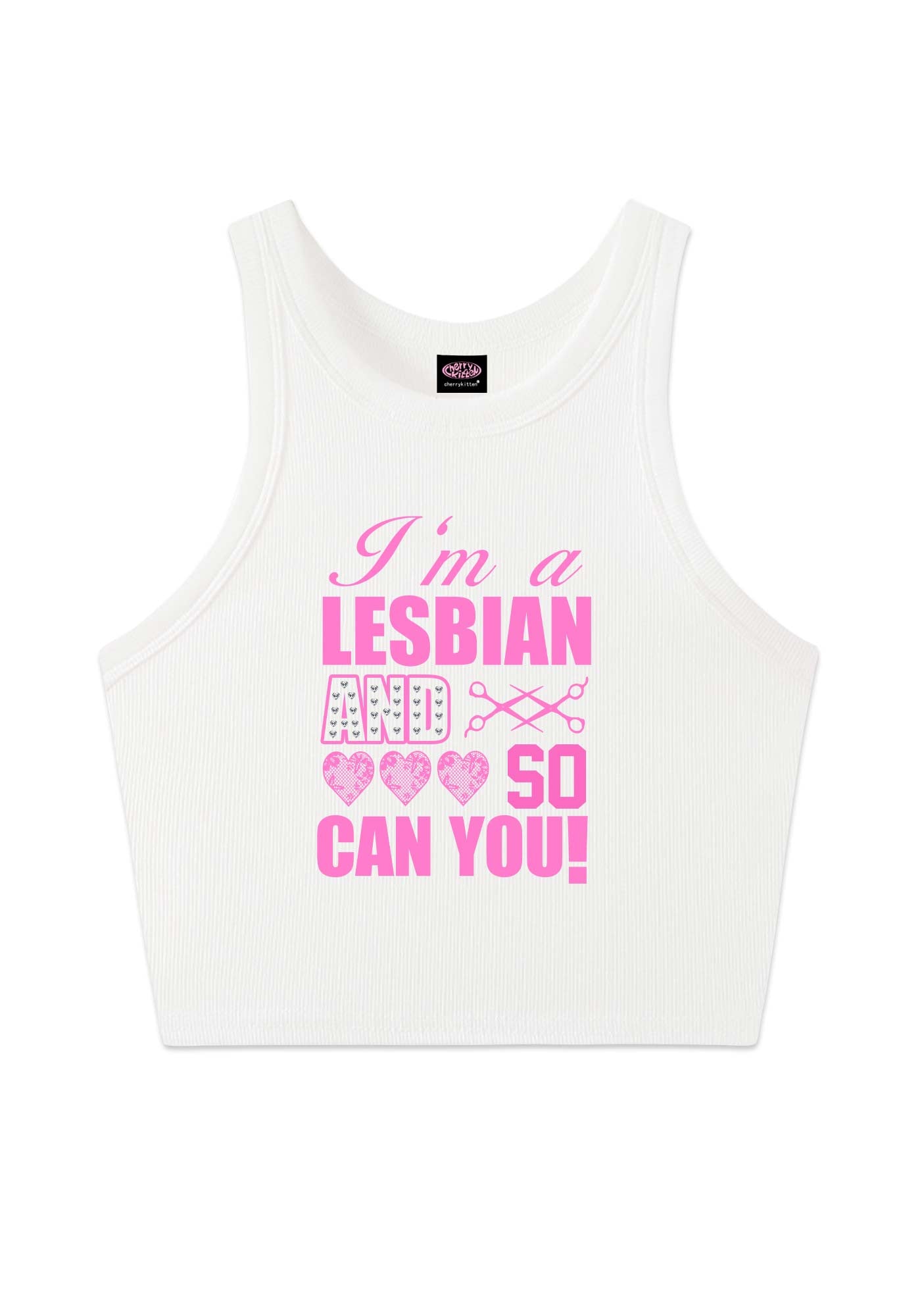Im A Lesbian And So Can You Pride Y2K Crop Tank Top Cherrykitten