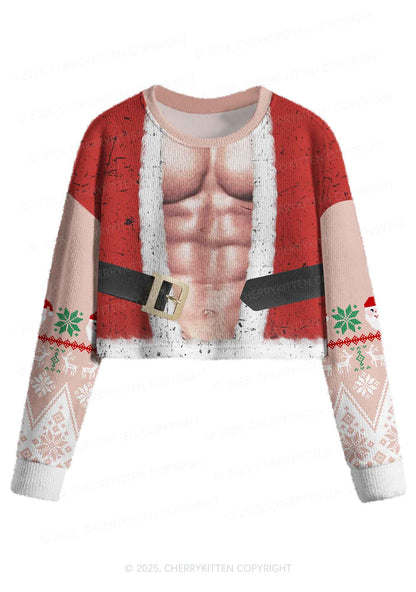 Muscle Santa Y2K Christmas Crop Knit Sweatshirt Cherrykitten