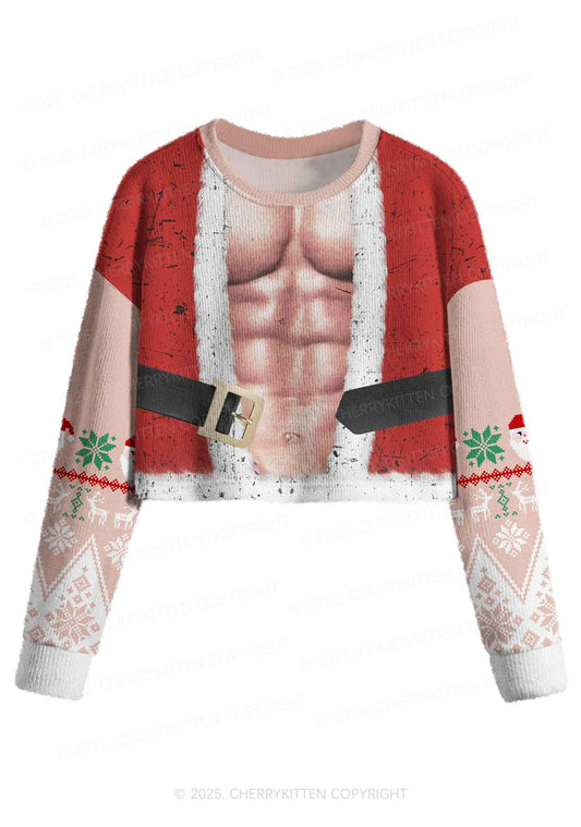 Muscle Santa Y2K Christmas Crop Knit Sweatshirt Cherrykitten