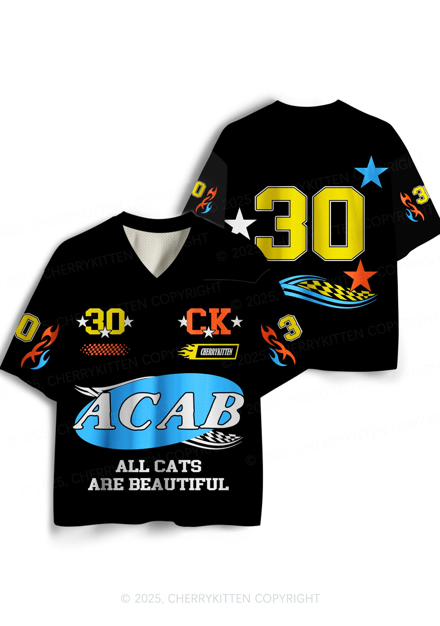 Custom Black ACAB Cats Y2K Sport Jersey Shirts Cherrykitten