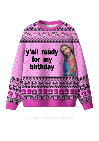 Jesus Birthday Y2K Christmas Knit Sweatshirt Cherrykitten