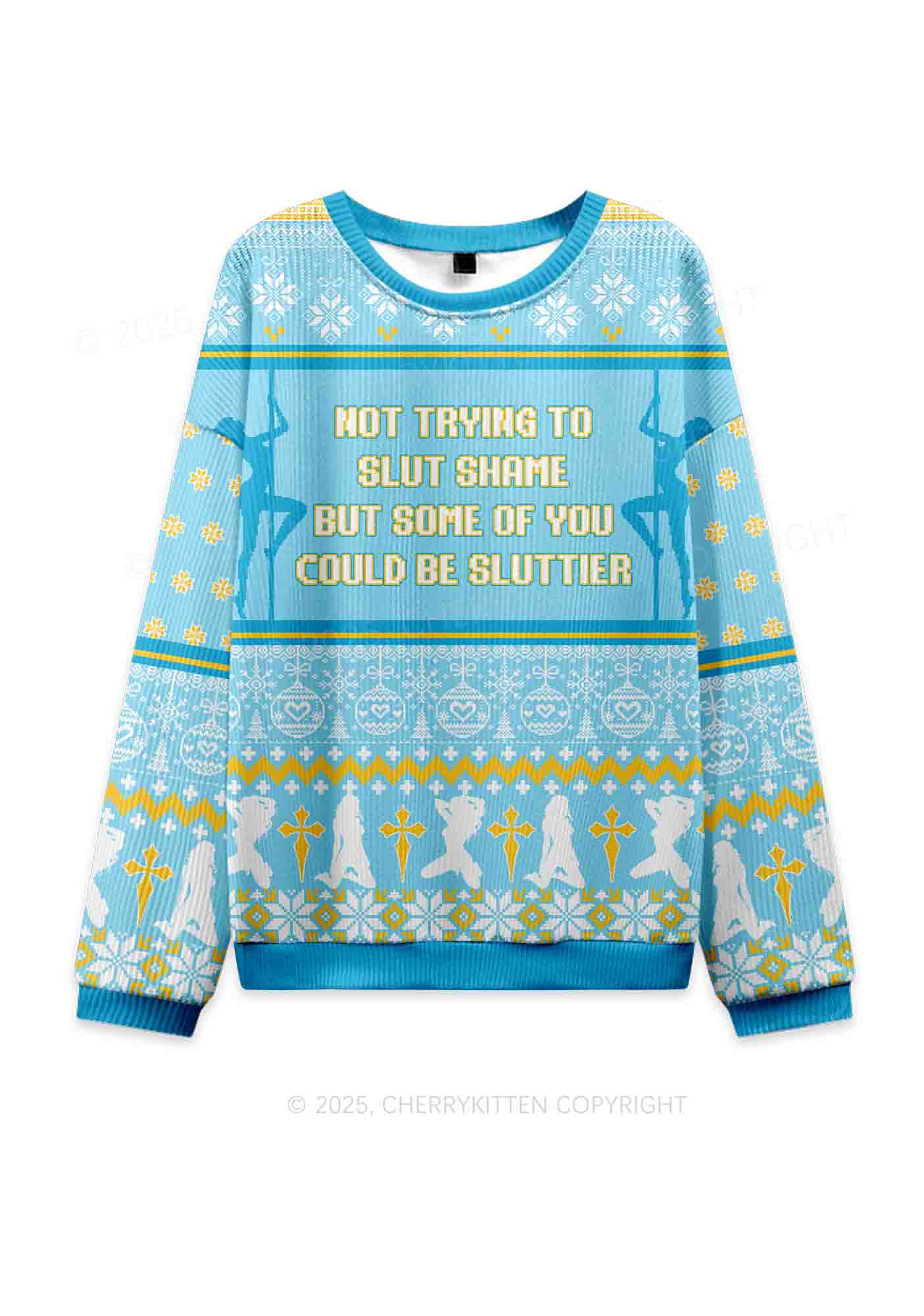 Not Trying To Slxt Shame Y2K Christmas Knit Sweatshirt Cherrykitten