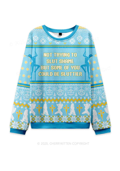 Not Trying To Slxt Shame Y2K Christmas Knit Sweatshirt Cherrykitten