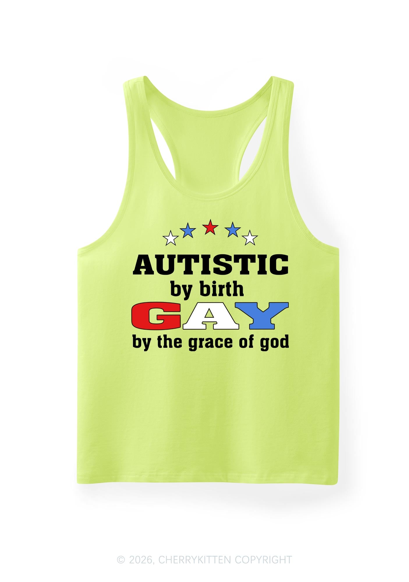 Autistic By Birth Gay Pride Y2K Men Racerback Tank Top Cherrykitten