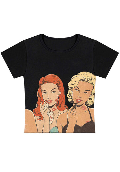 Curvy Lip Print Women Baby Tee