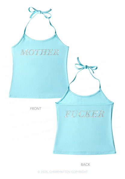 Rhinestone Motherfxcker Two Sides Y2K Halter Neck Cami Cherrykitten