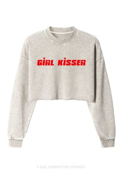 Girl Kisser Star Pride Y2K Crop Washed Sweatshirts Cherrykitten