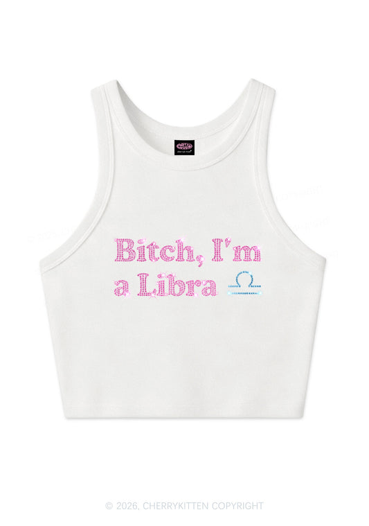 Rhinestone Bxxch Im A Libra Y2K Crop Tank Top Cherrykitten