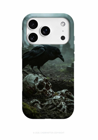 Halloween Raven On Skull Y2K Phone Case Cherrykitten