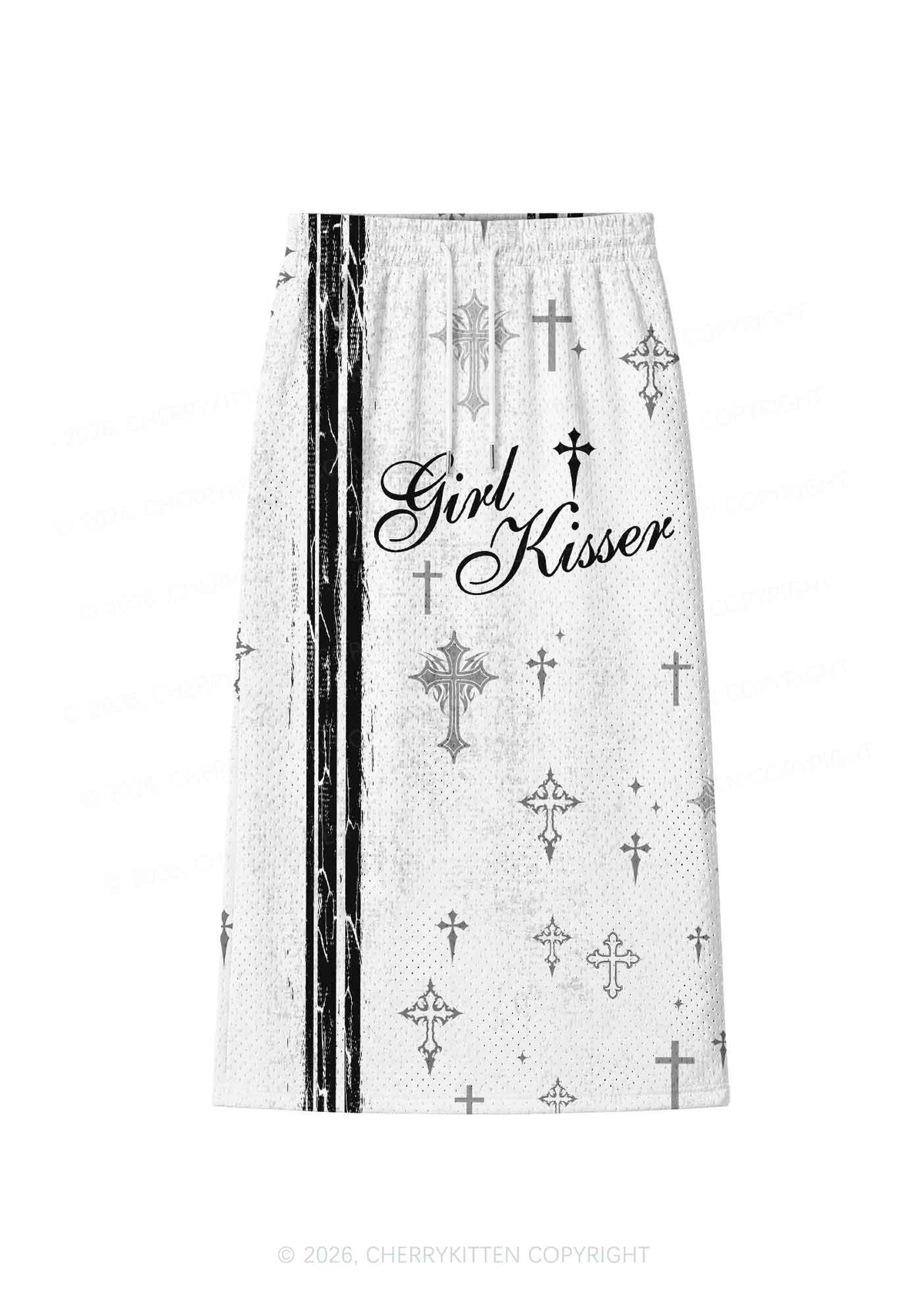Girl Kisser Grey Cross Y2K Sport Jersey Drawstring Midi Skirt Cherrykitten