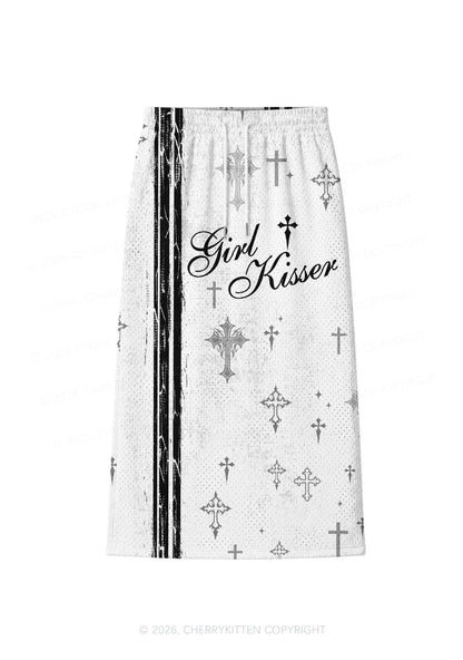Girl Kisser Grey Cross Y2K Sport Jersey Drawstring Midi Skirt Cherrykitten