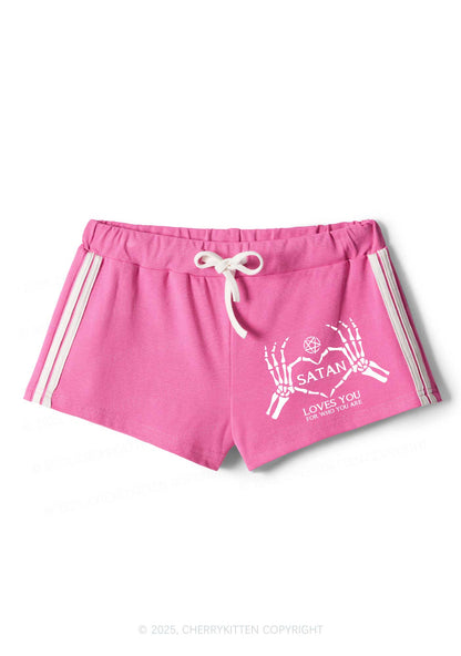 Halloween Satan Loves You Y2K Drawstring Mini Shorts Cherrykitten