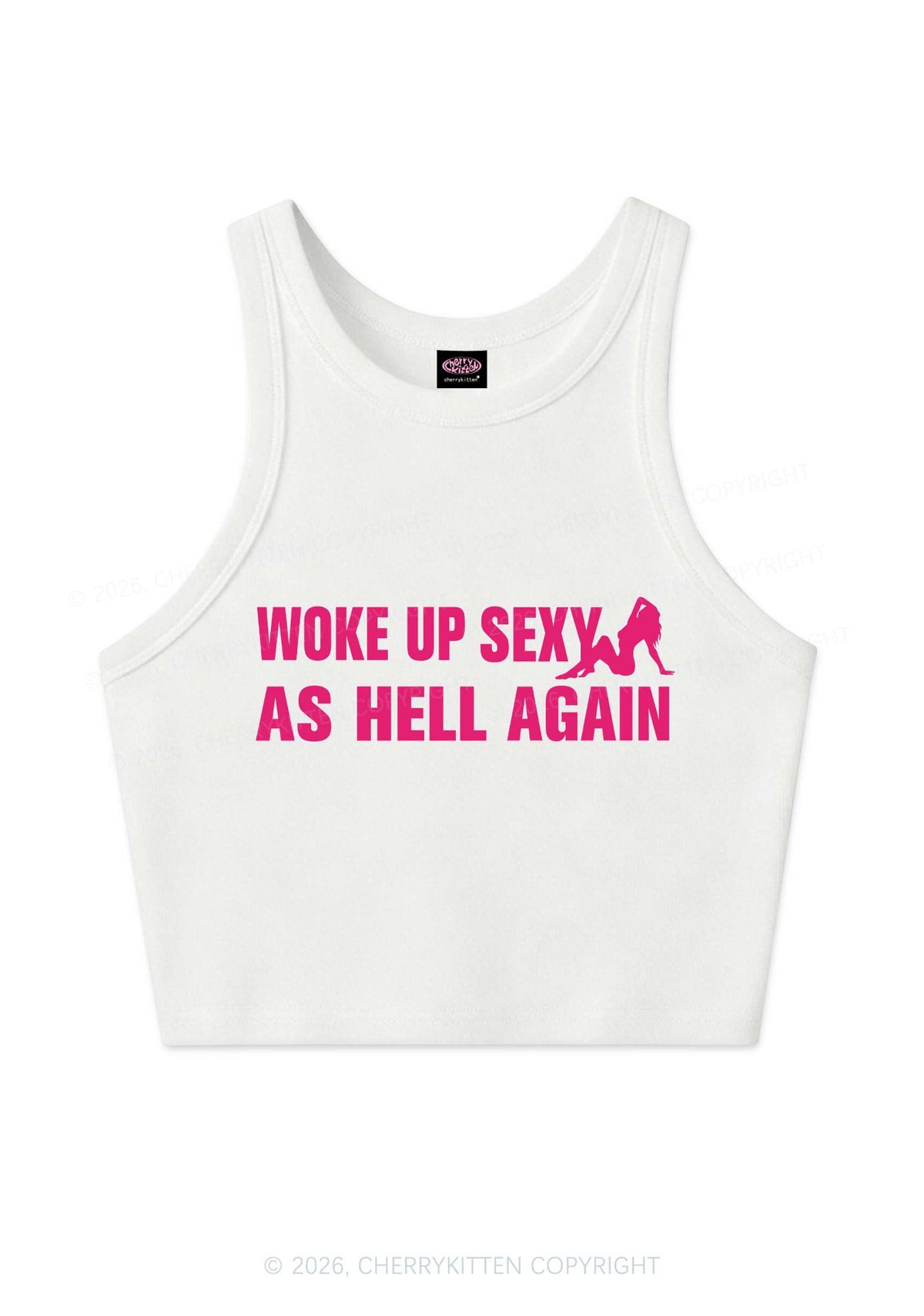 Woke Up As Hell Again Y2K Crop Tank Top Cherrykitten