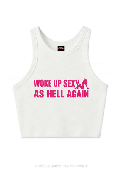 Woke Up As Hell Again Y2K Crop Tank Top Cherrykitten