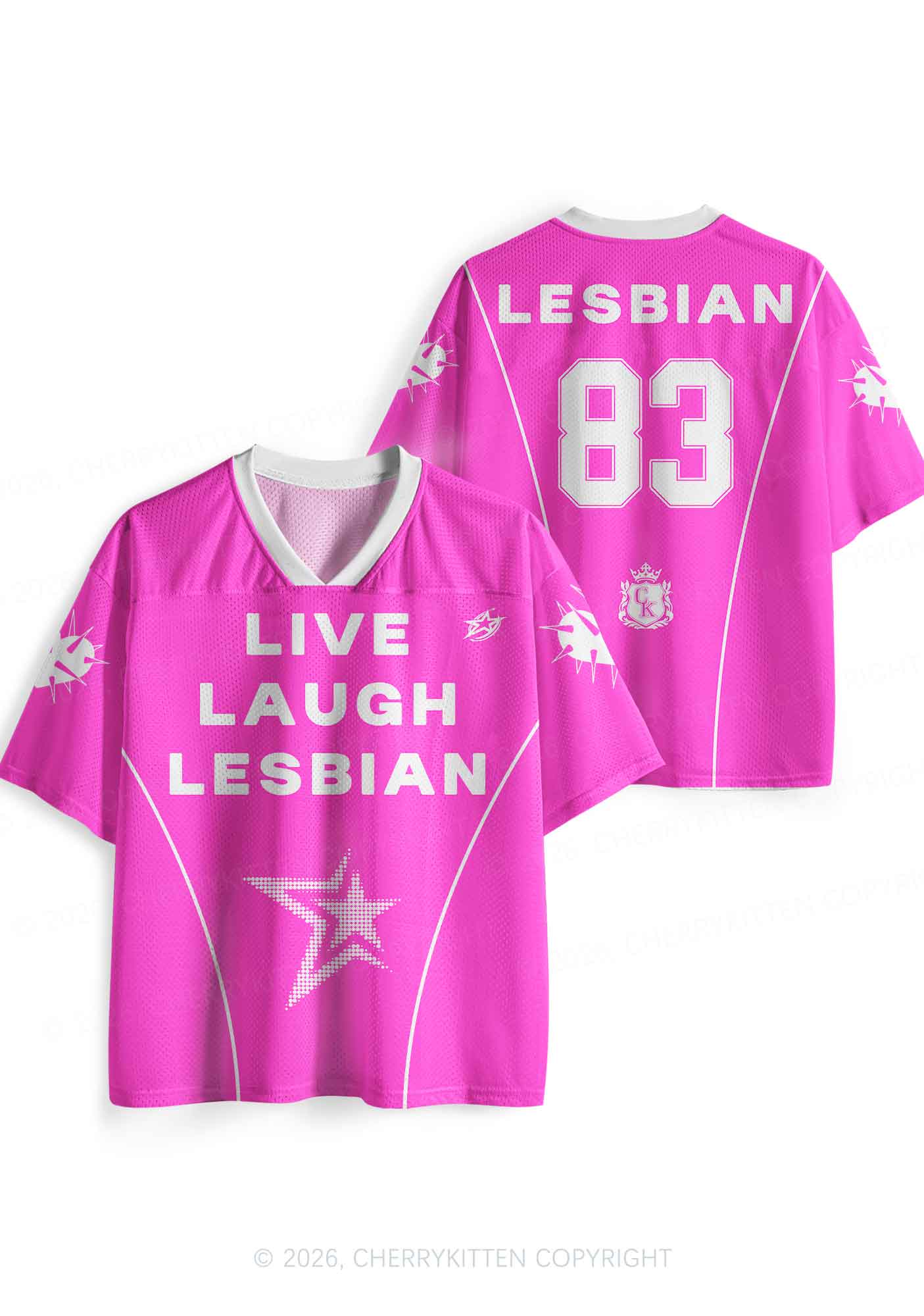 Hot Pink Live Laugh Lesbian Pride Y2K Sport Jersey Shirts Cherrykitten