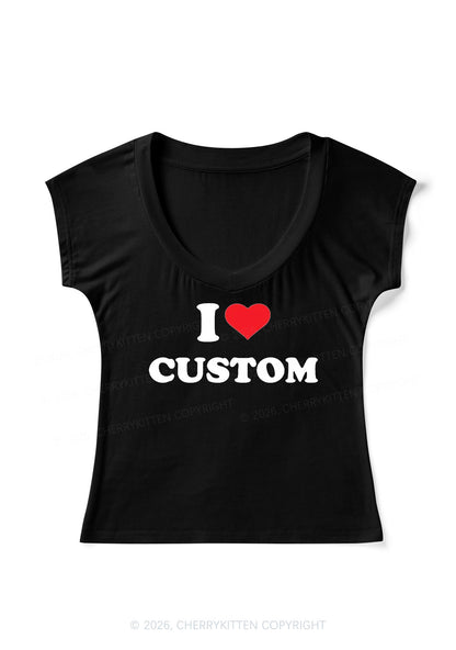 I Love Custom Personalized Y2K V Neck T Shirts Cherrykitten