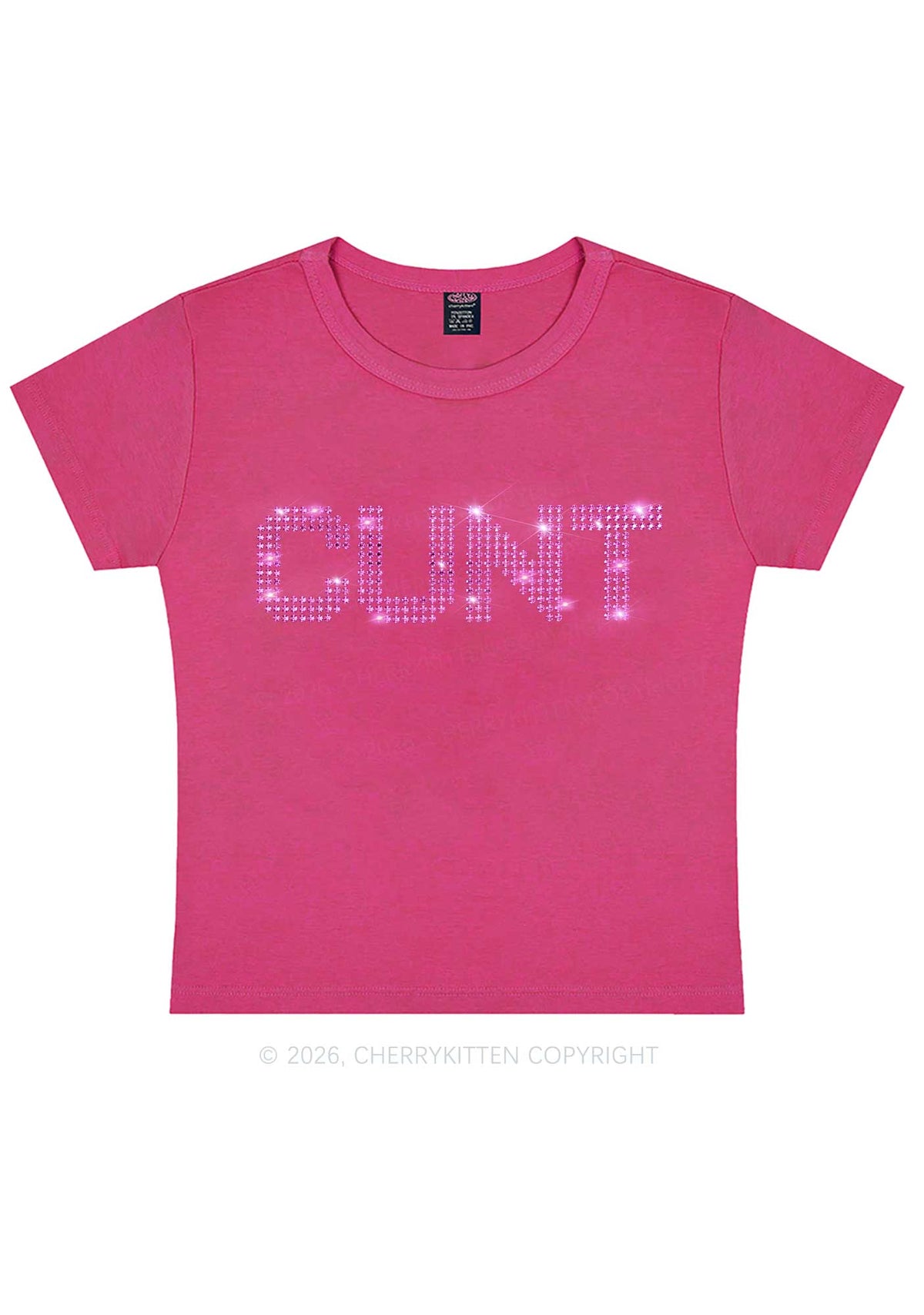 Rhinestone Pink Cxxt Y2K Baby Tee Cherrykitten