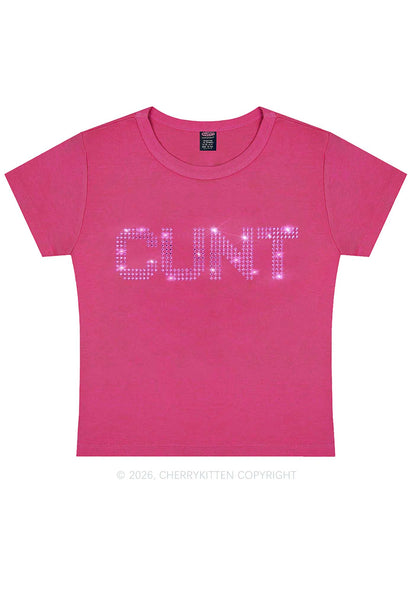 Rhinestone Pink Cxxt Y2K Baby Tee Cherrykitten