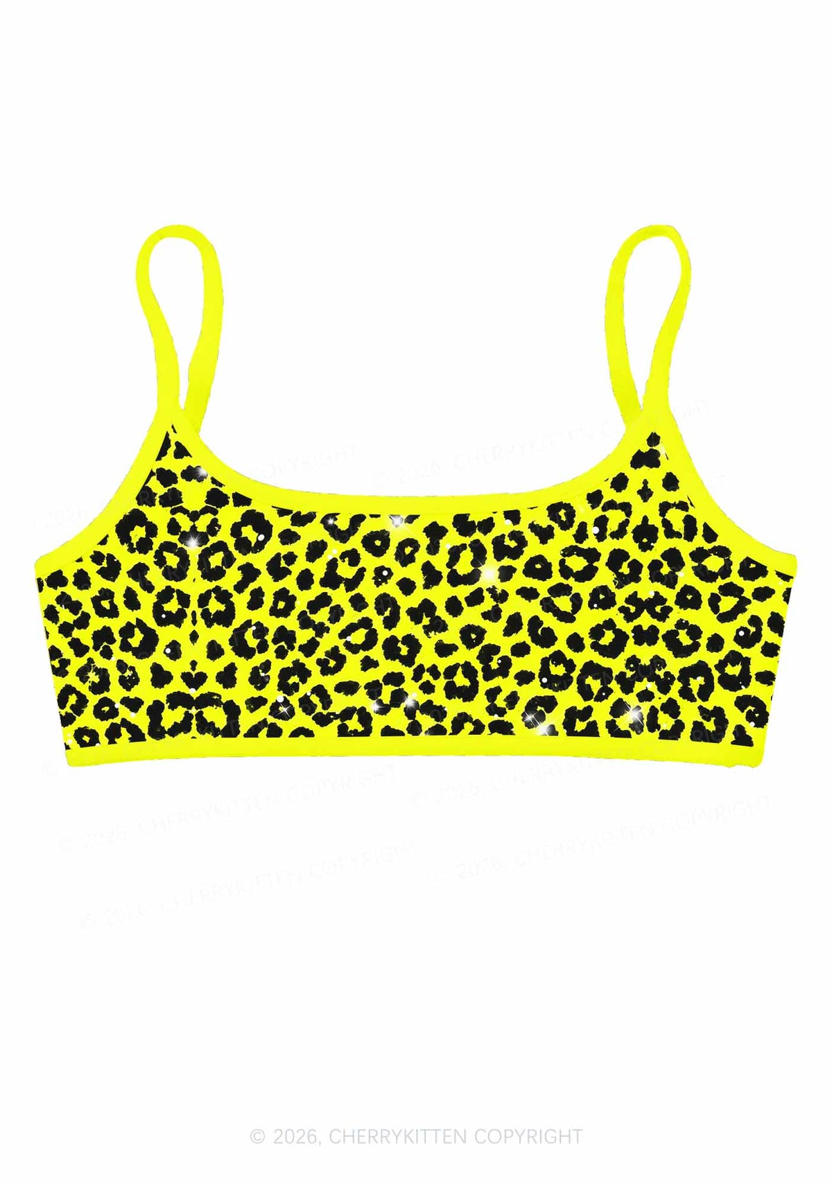 Lime Yellow Leopard Y2K Print Super Crop Cami Cherrykitten