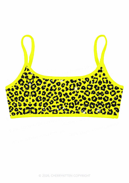 Lime Yellow Leopard Y2K Print Super Crop Cami Cherrykitten