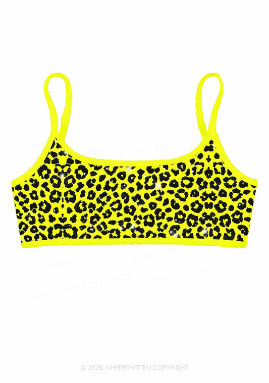 Lime Yellow Leopard Y2K Print Super Crop Cami Cherrykitten