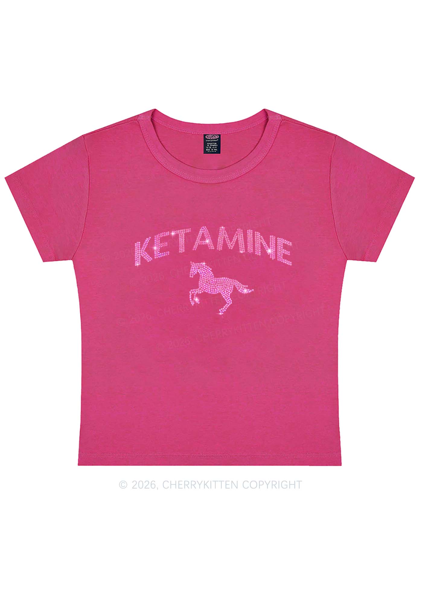 Rhinestone Pink K Unicorn Y2K Baby Tee Cherrykitten